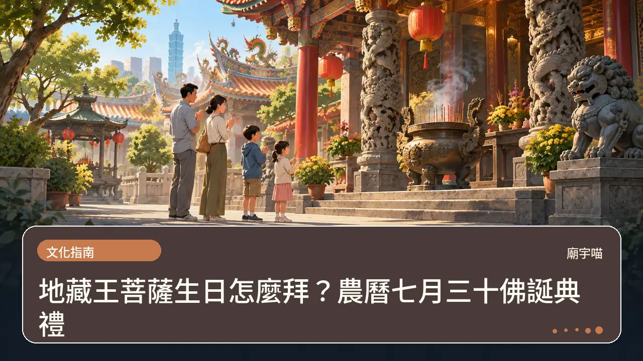 地藏王菩薩生日怎麼拜?農曆七月三十佛誕典禮主題插畫