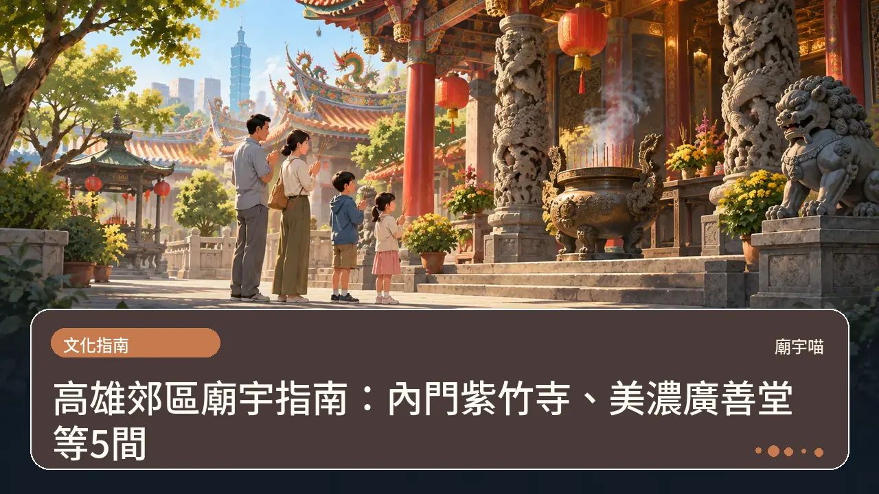 高雄郊區廟宇指南:內門紫竹寺、美濃廣善堂等5間主題插畫