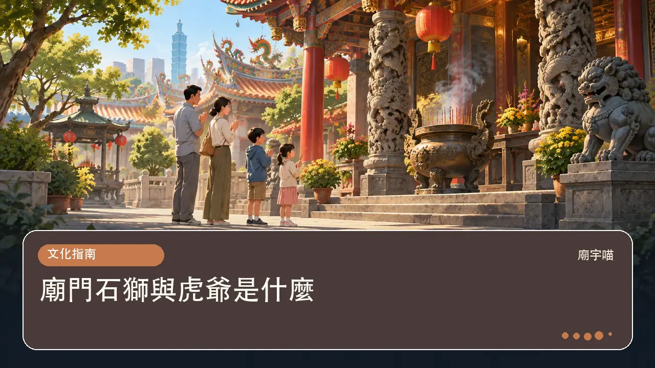 廟門石獅與虎爺是什麼主題插畫