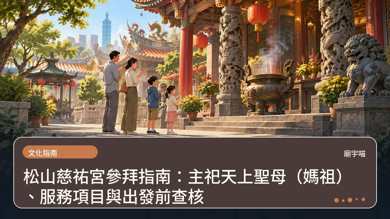 松山慈祐宮參拜指南：主祀天上聖母（媽祖）、服務項目與出發前查核主題插畫