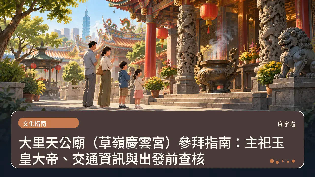 大里天公廟(草嶺慶雲宮)參拜指南:主祀玉皇大帝、交通資訊與出發前查核主題插畫