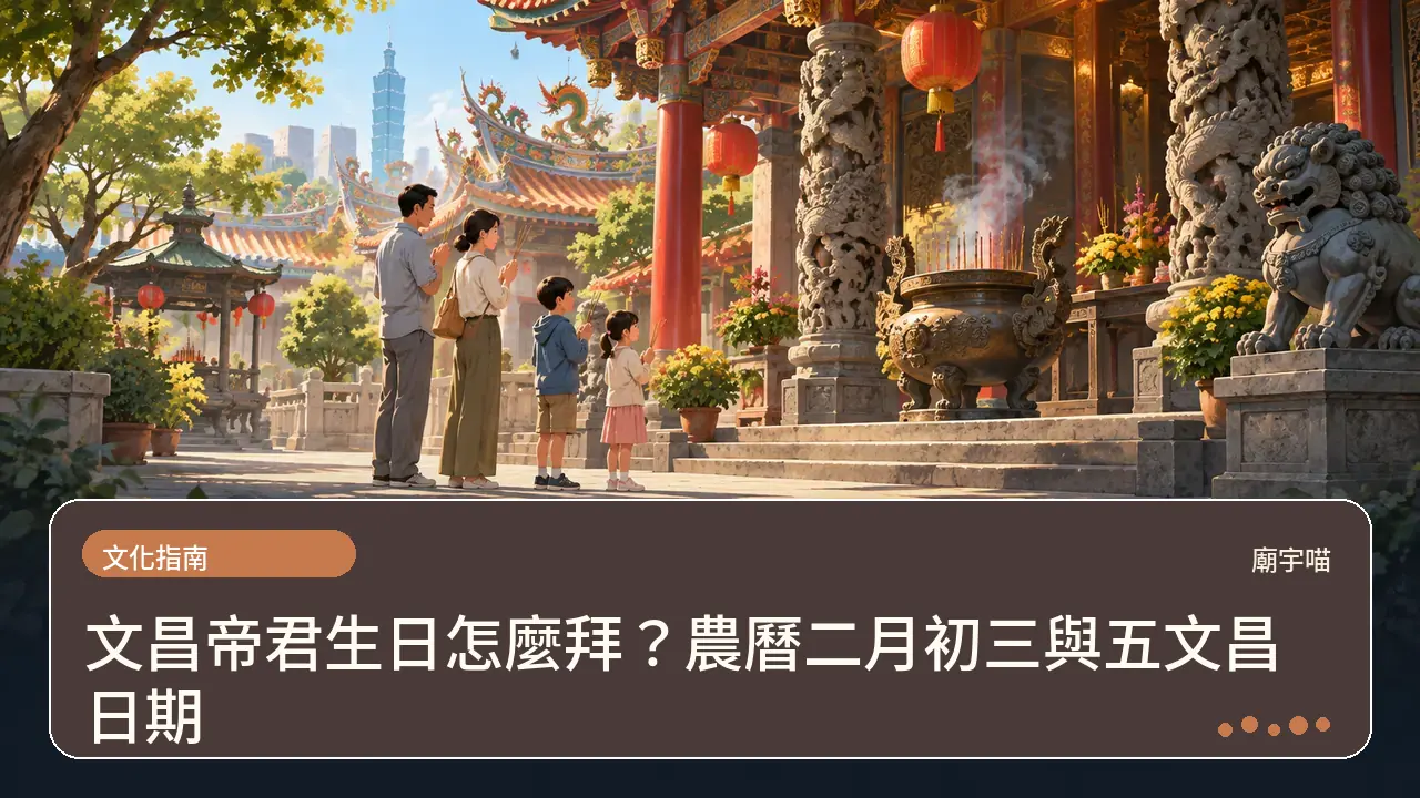 文昌帝君生日怎麼拜?農曆二月初三與五文昌日期主題插畫